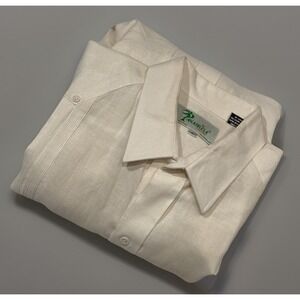 Panabrisa Corona Shirt Mens XL Ivory 100% Linen Long Sleeve Guayabera Pockets